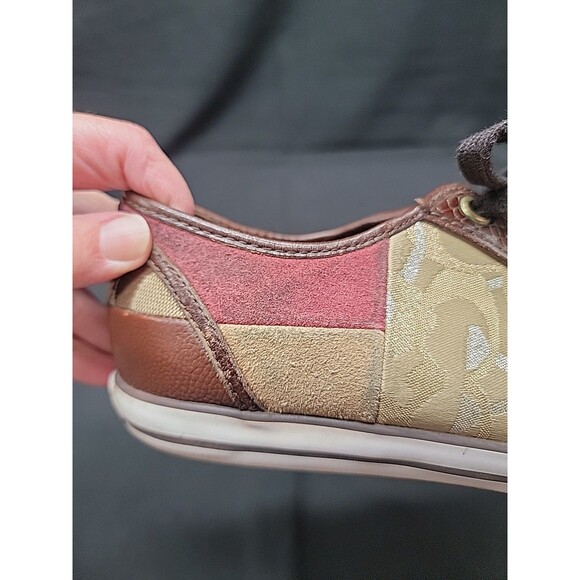 Signature Coach Dawnell Patchwork Leather Suede Lace Up Sneakers Size 7.5M Brown - Picture 13 of 13